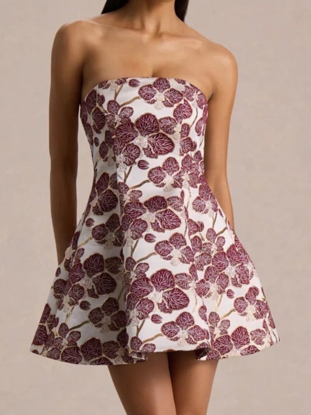 Club L London Federica Burgundy Gold Jacquard Mini Dress NWT Sz 4